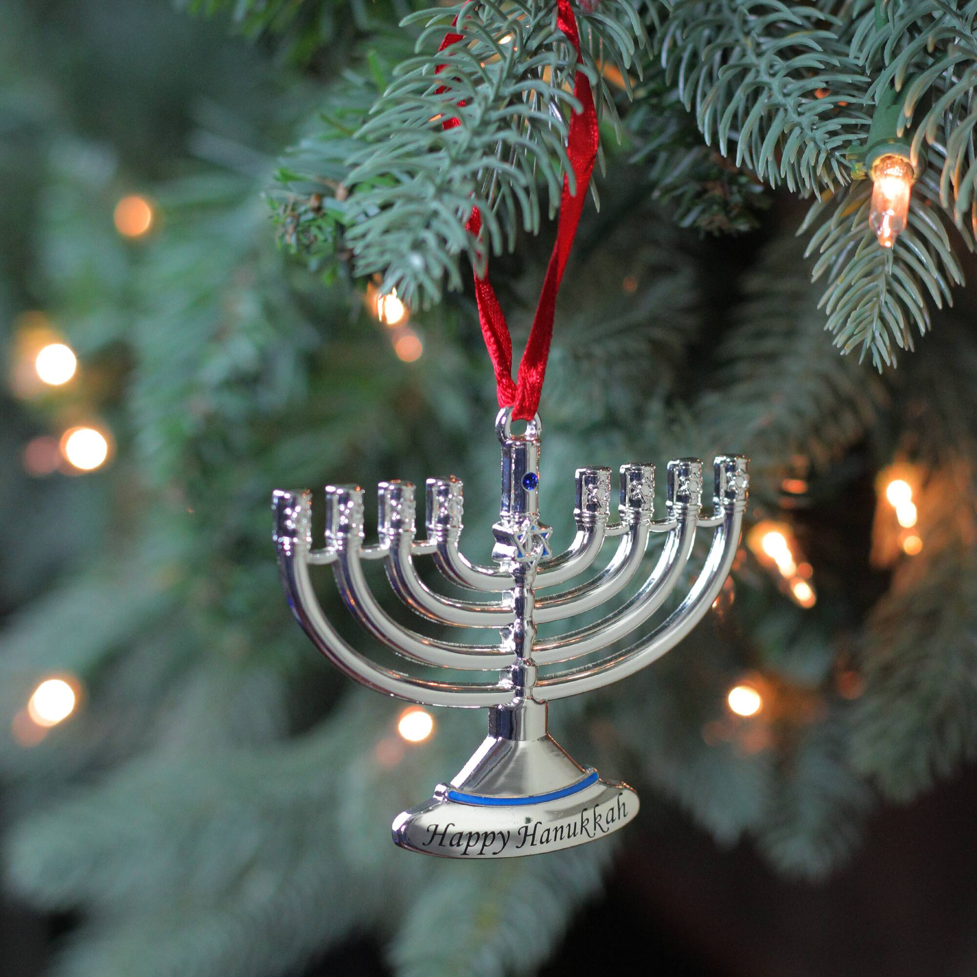 3.25" Blue & Silver Menorah Ornament